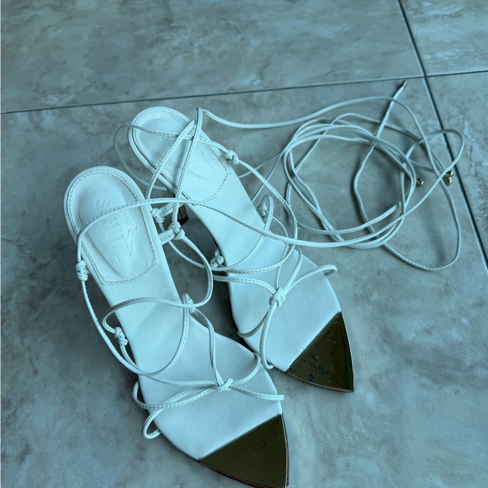 Schutz Lace-Up Pointed Toe Sandals